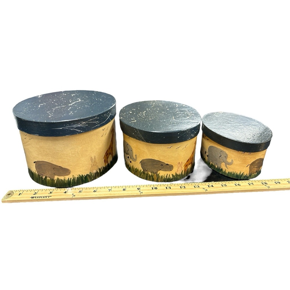 Vintage Hand-painted Nesting Box 3 PC Set With Animals Nursery Farmhouse Decor - Picture 10 of 11